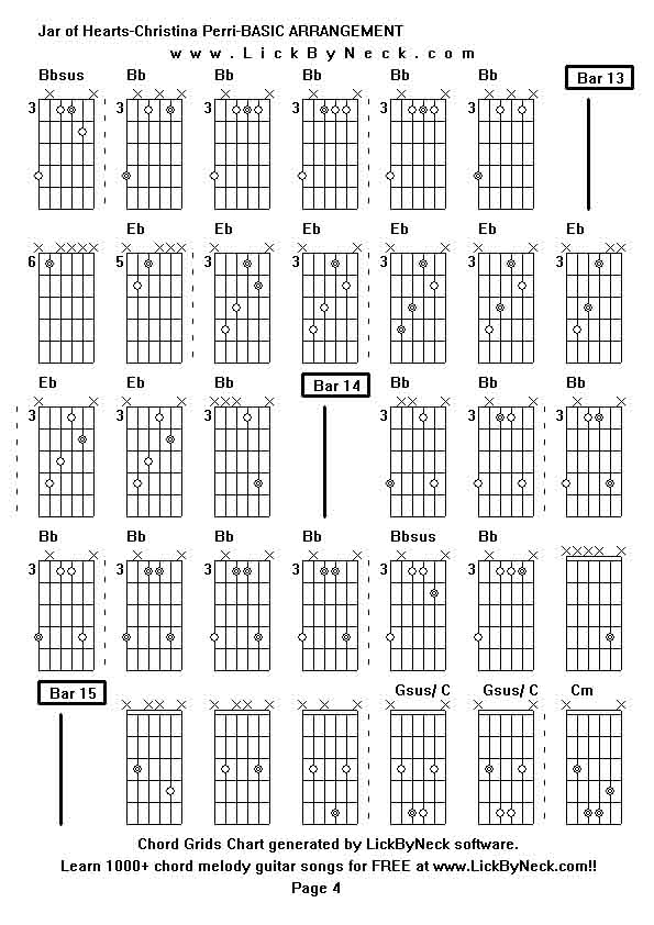 Chord Grids Chart of chord melody fingerstyle guitar song-Jar of Hearts-Christina Perri-BASIC ARRANGEMENT,generated by LickByNeck software.